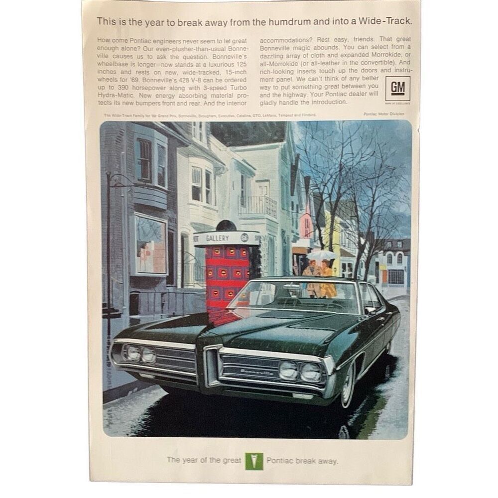 Vintage 1969 Pontiac Humdrum into a Wide Track Ad  Advertisement